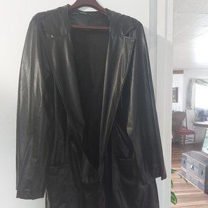 Faux Black Leather Coat 2X Plus Size (Knee Length)